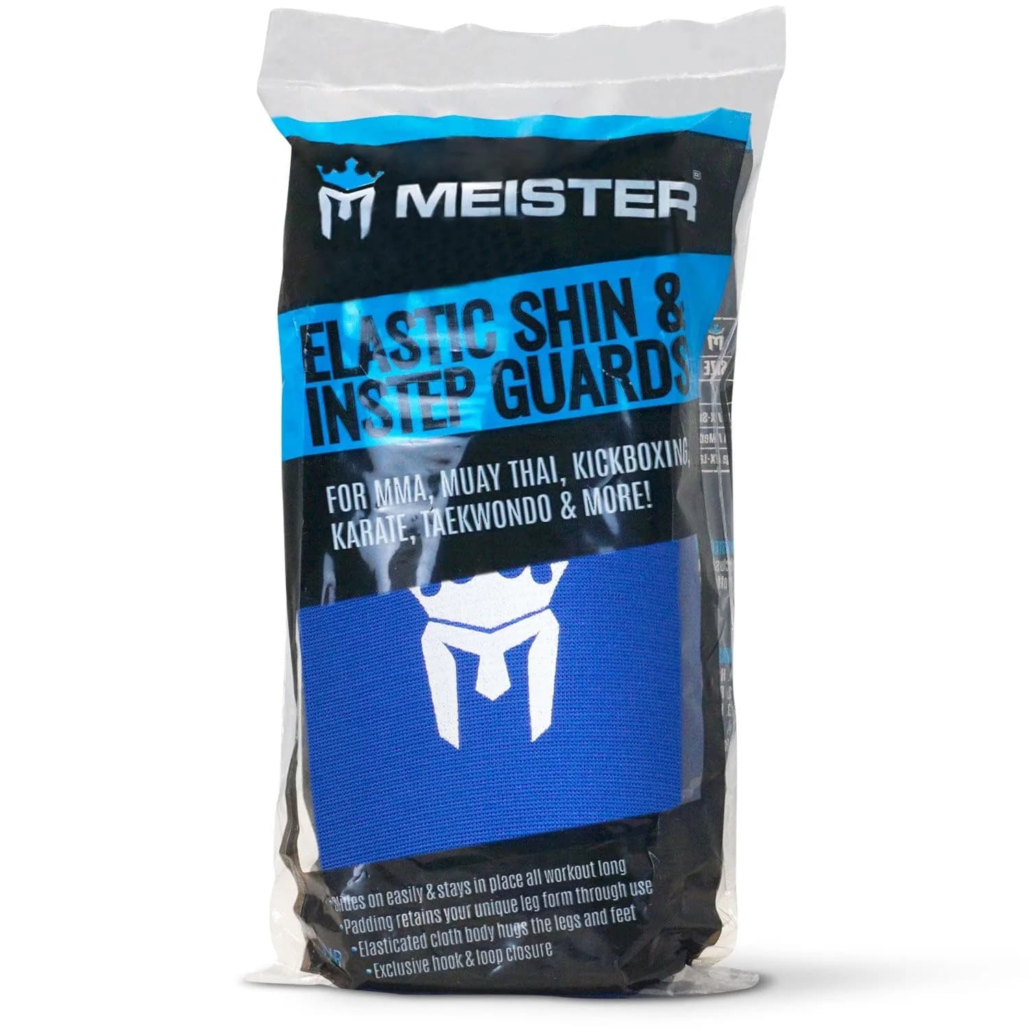 Meister MMA Elastic Cloth Shin & Instep Guards - Blue - Youth/X-Small | Lightweight Combat Sports Protection - view 4
