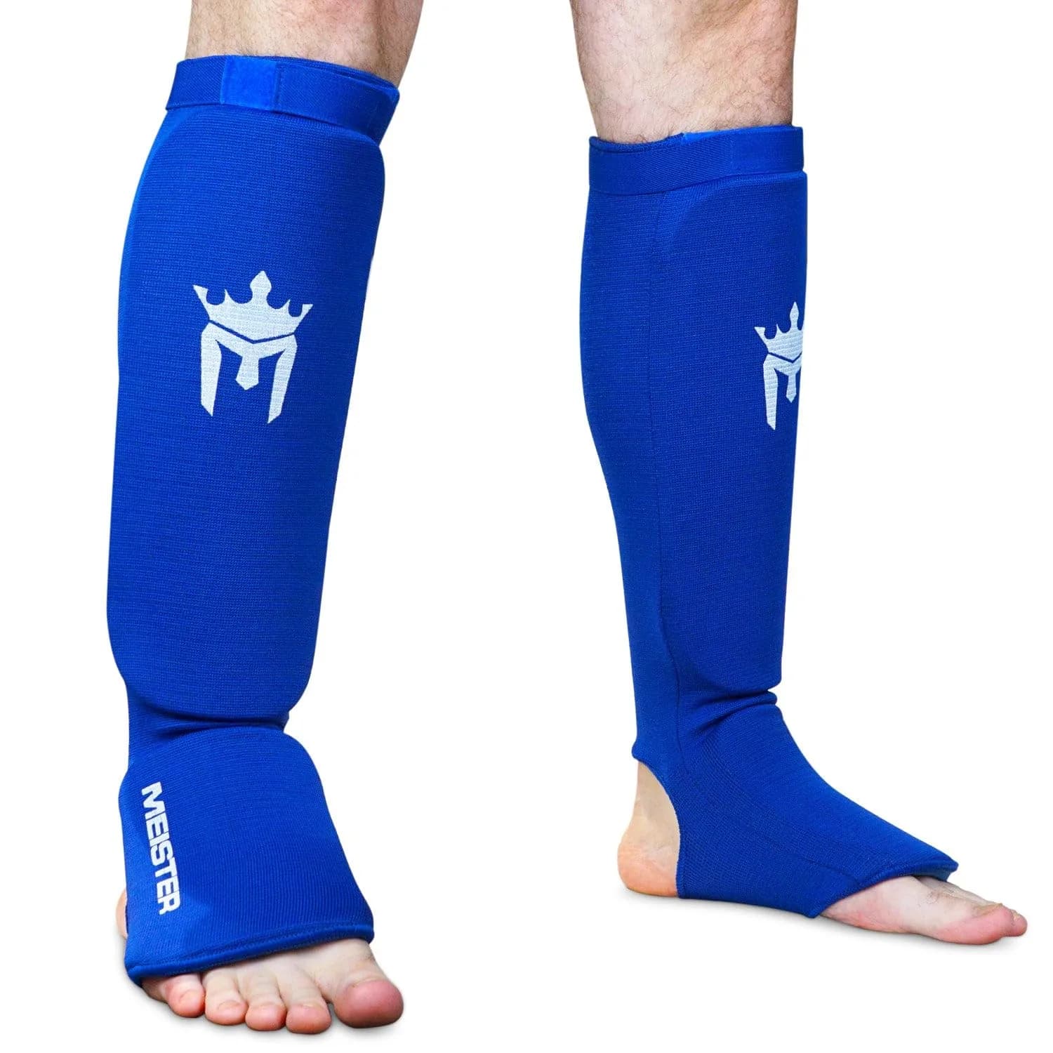 Meister MMA Elastic Cloth Shin & Instep Guards Red S/M | Lightweight Protection for Combat Sports — Blue / Youth/X-Small