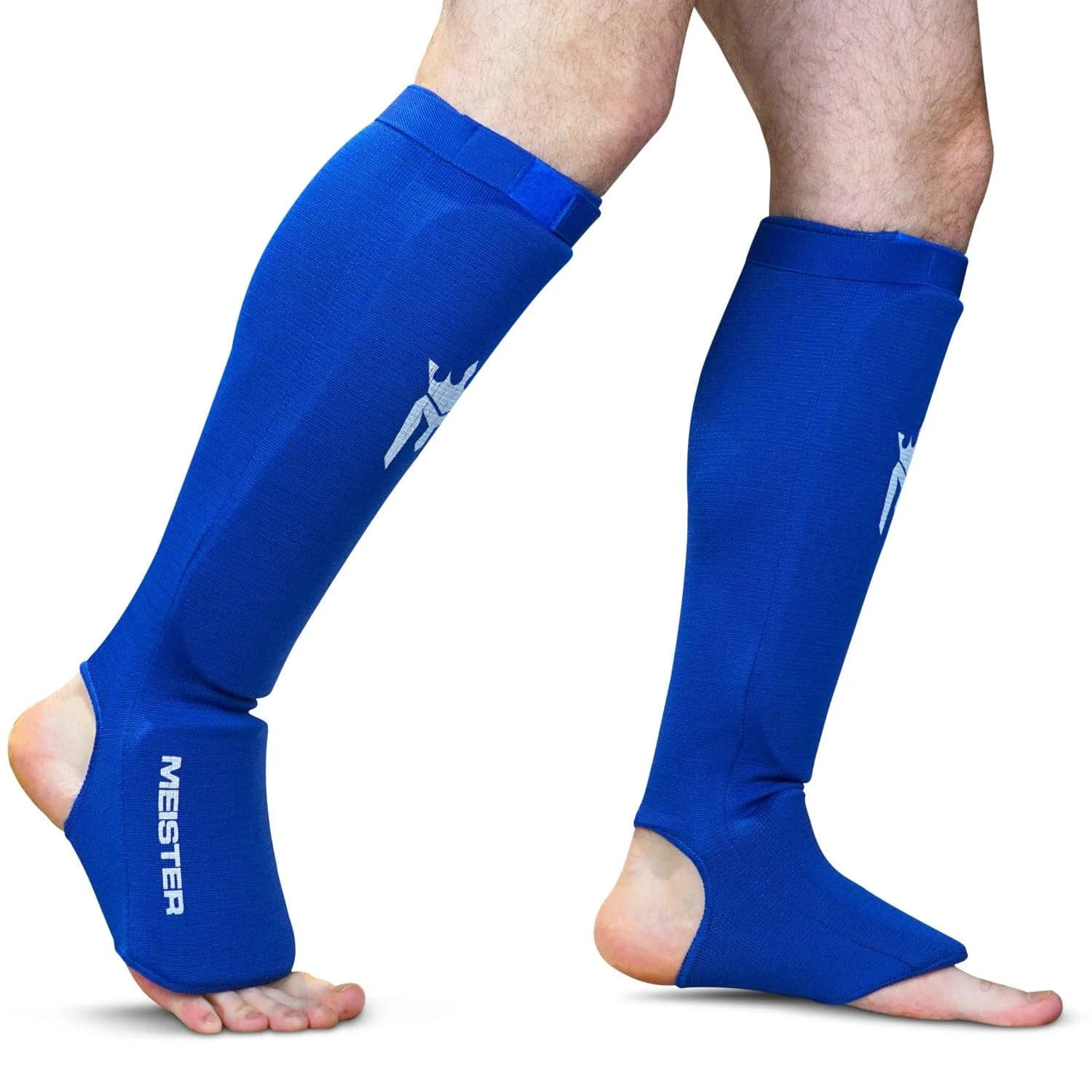 Meister MMA Elastic Cloth Shin & Instep Guards - Blue - Small/Medium | Lightweight Combat Sports Protection - view 2
