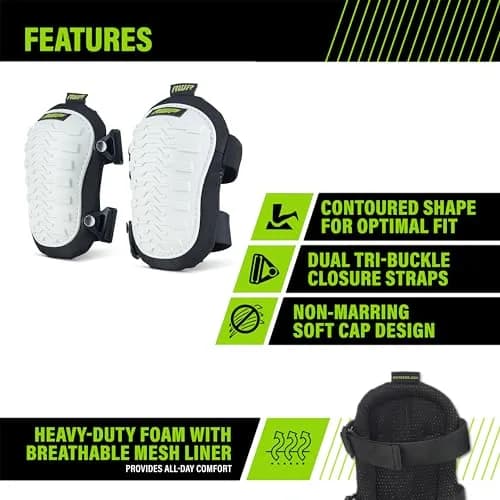 AWP Adult Knee Pads, 1 Pair, Non-Marring Cap, Black and White | Heavy Duty Foam Padding & Breathable Air-Mesh thumbnail 2