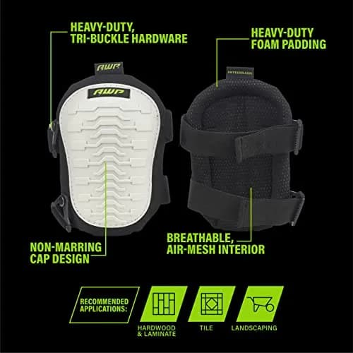 AWP Adult Knee Pads, 1 Pair, Non-Marring Cap, Black and White | Heavy Duty Foam Padding & Breathable Air-Mesh thumbnail 3