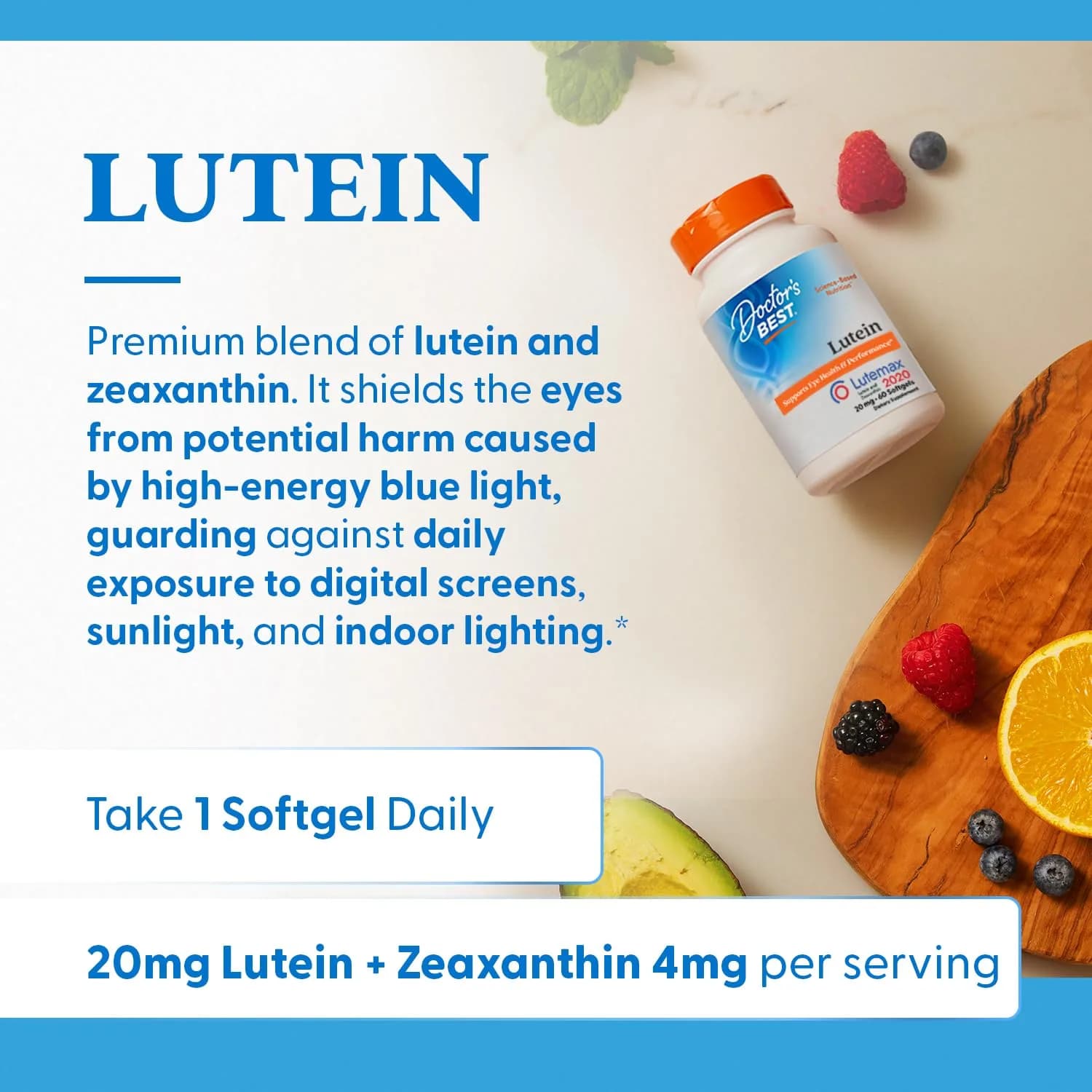 Doctor's Best Lutein Supplement 20mg with Zeaxanthin Softgels 60 Count | Eye Health Vitamins for Vision Support - view 4