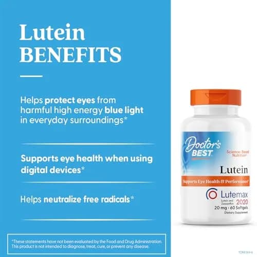 Doctor's Best Lutein Supplement 20mg with Zeaxanthin Softgels 60 Count | Eye Health Vitamins for Vision Support thumbnail 2