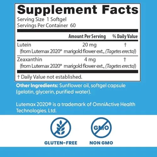 Doctor's Best Lutein Supplement 20mg with Zeaxanthin Softgels 60 Count | Eye Health Vitamins for Vision Support thumbnail 3