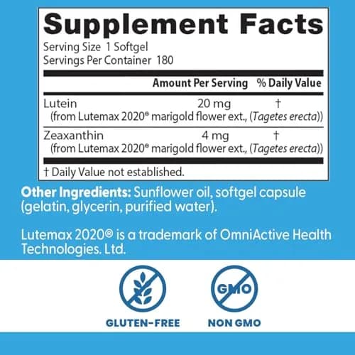 Doctor's Best Lutein Supplement 20mg with Zeaxanthin 180 Softgels | Eye Health Support with Macular Carotenoids thumbnail 3