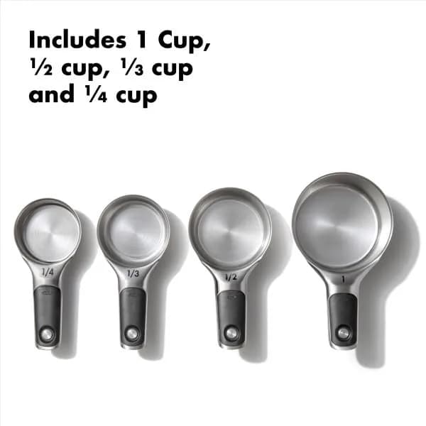 OXO Good Grips 4 Piece Stainless Steel Measuring Cups Set with Magnetic Snaps | 1/4, 1/3, 1/2, 1 Cup Measures thumbnail 3