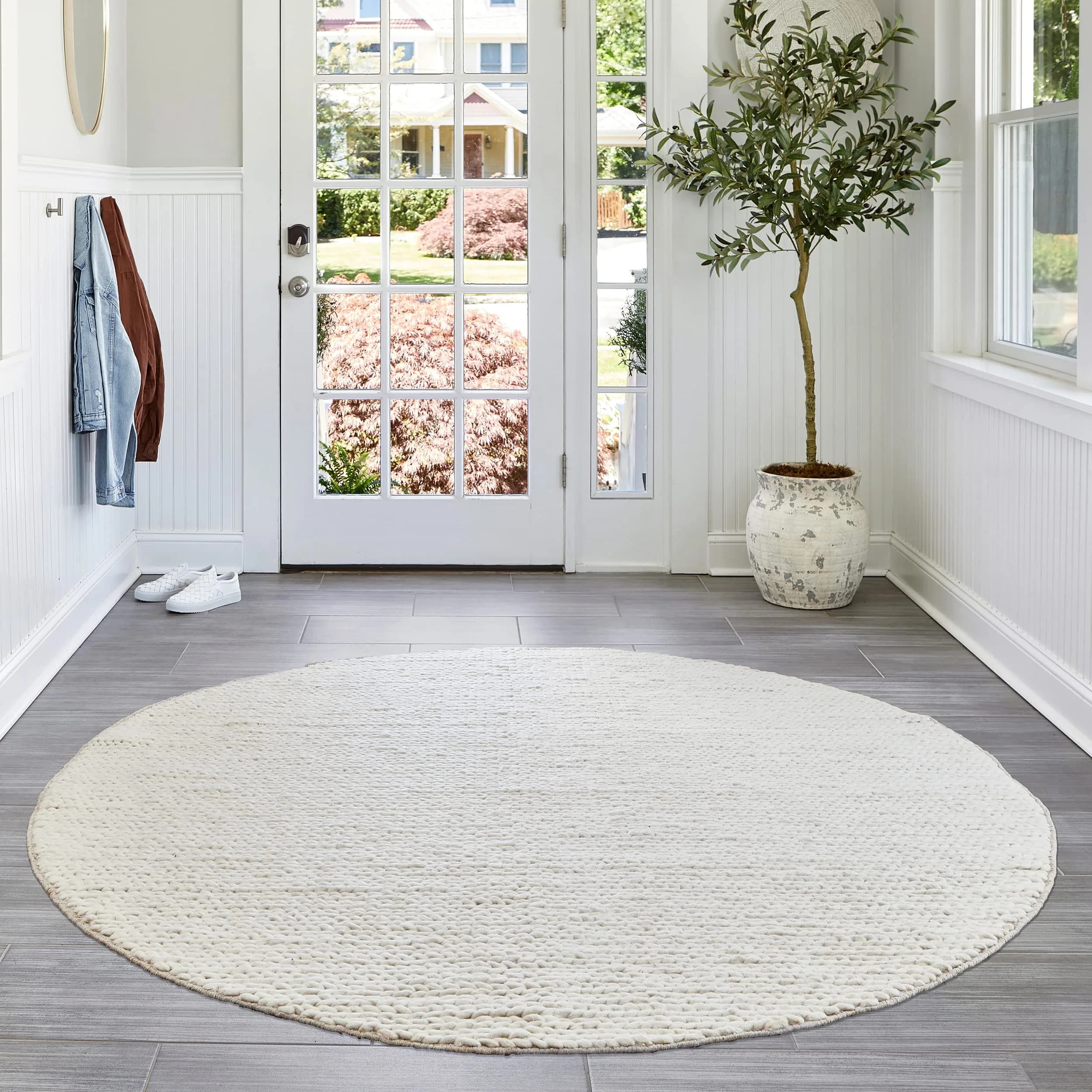 nuLOOM Penelope Off White Solid Hand Woven Wool Area Rug, 6' Round | Soft, Durable & Pet-Friendly — Off-white