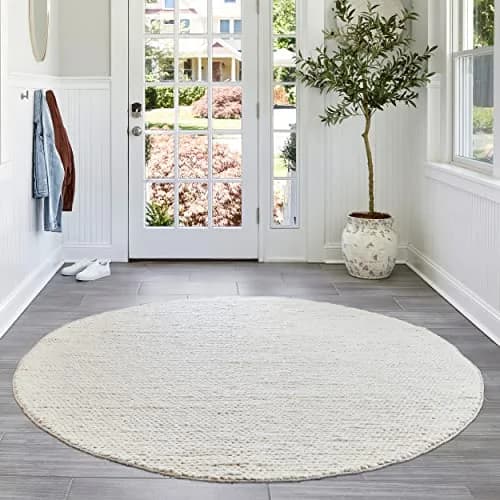 nuLOOM Penelope Off White Solid Hand Woven Wool Area Rug, 6' Round | Soft, Durable & Pet-Friendly thumbnail 1