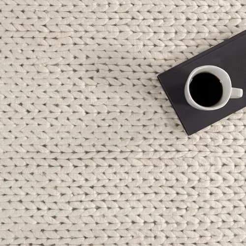 nuLOOM Penelope Off White Solid Hand Woven Wool Area Rug, 6' Round | Soft, Durable & Pet-Friendly thumbnail 7