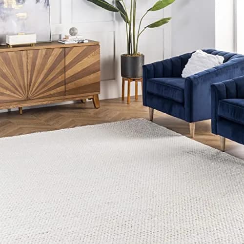 nuLOOM Penelope Off White Solid Hand Woven Wool Area Rug, 6' Round | Soft, Durable & Pet-Friendly thumbnail 8