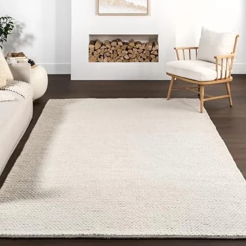 nuLOOM Penelope Off White Solid Hand Woven Wool Area Rug, 6' Round | Soft, Durable & Pet-Friendly thumbnail 9