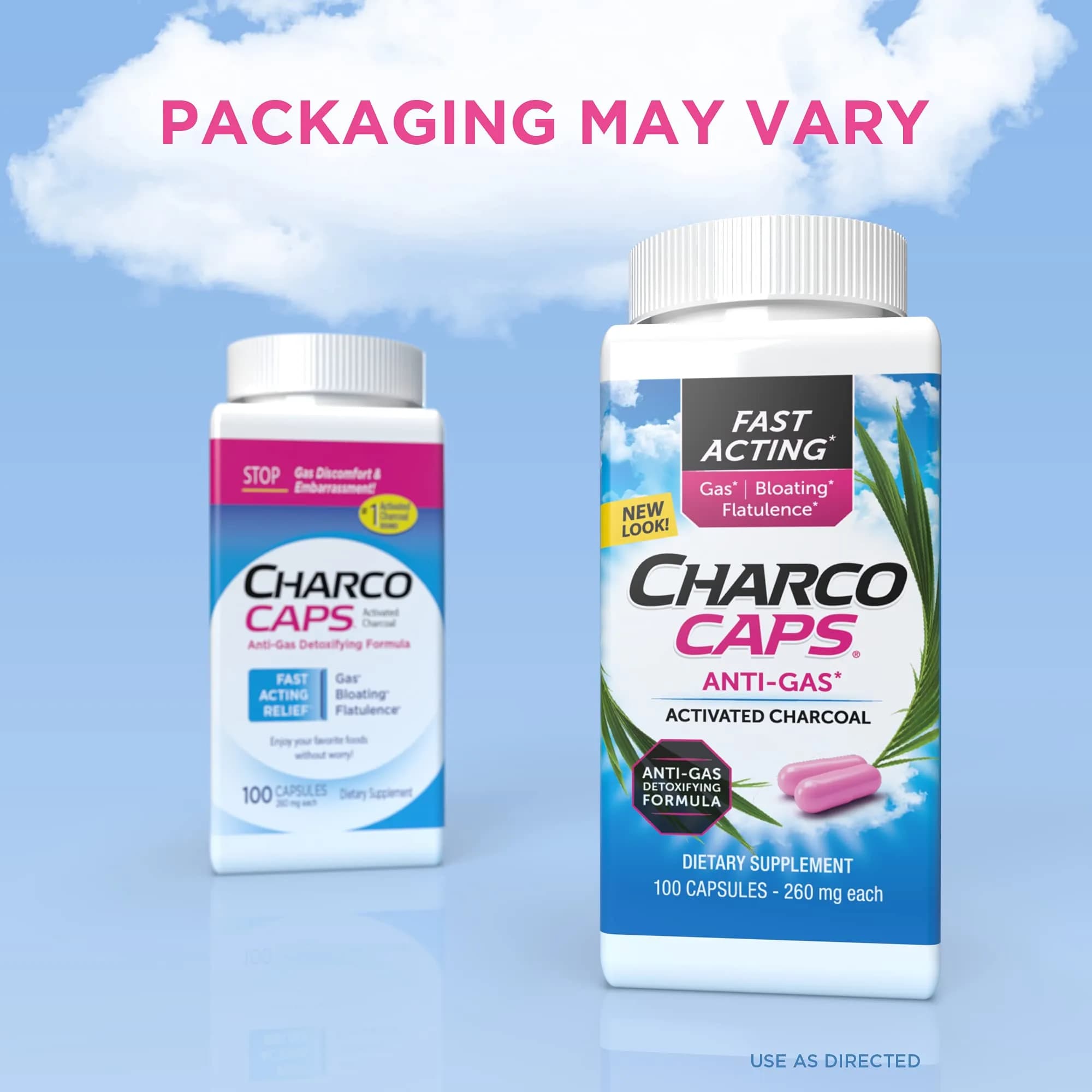 Charcocaps Fast Acting Gas Relief Activated Charcoal Capsules 100 Count (50 Servings) | Drug-Free Bloating & Flatulence Relief - view 2