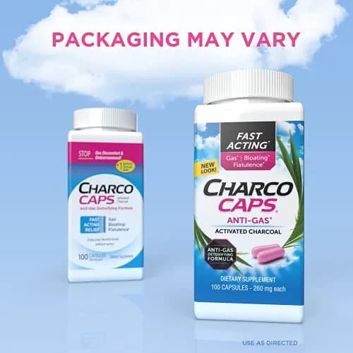 Charcocaps Fast Acting Gas Relief Activated Charcoal Capsules 100 Count (50 Servings) | Drug-Free Bloating & Flatulence Relief thumbnail 2