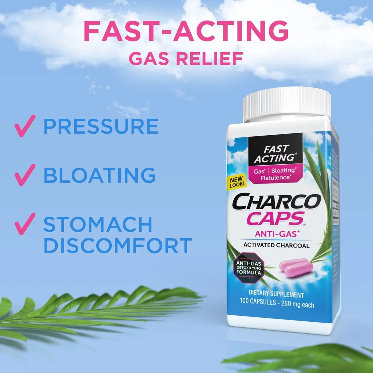 Charcocaps Fast Acting Gas Relief Activated Charcoal Capsules 100 Count (50 Servings) | Drug-Free Bloating & Flatulence Relief - view 3