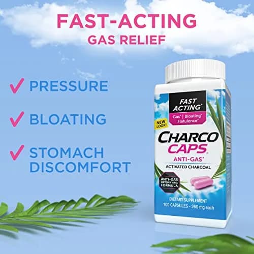 Charcocaps Fast Acting Gas Relief Activated Charcoal Capsules 100 Count (50 Servings) | Drug-Free Bloating & Flatulence Relief thumbnail 3