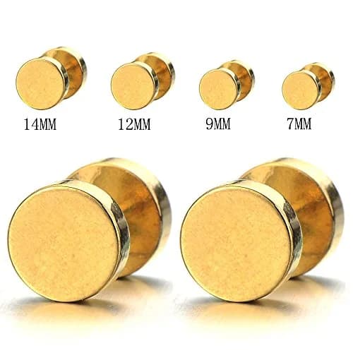 COOLSTEELANDBEYOND 2pcs 7mm Gold Screw Stud Earrings for Men, Stainless Steel Polished, Fake Ear Gauges Tunnel | Illusion Tunnel (100% brand new, USA import, delivery in 11-13 days) thumbnail 2