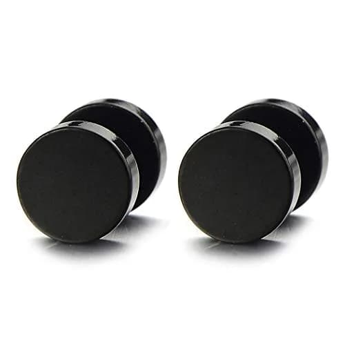 COOLSTEELANDBEYOND Men's Black Stainless Steel Dumbbell Earrings | Edgy Punk Streetwear Accessory for Men & Teens thumbnail 1