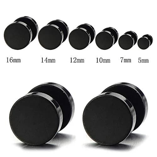 COOLSTEELANDBEYOND Men's Black Stainless Steel Dumbbell Earrings | Edgy Punk Streetwear Accessory for Men & Teens thumbnail 2
