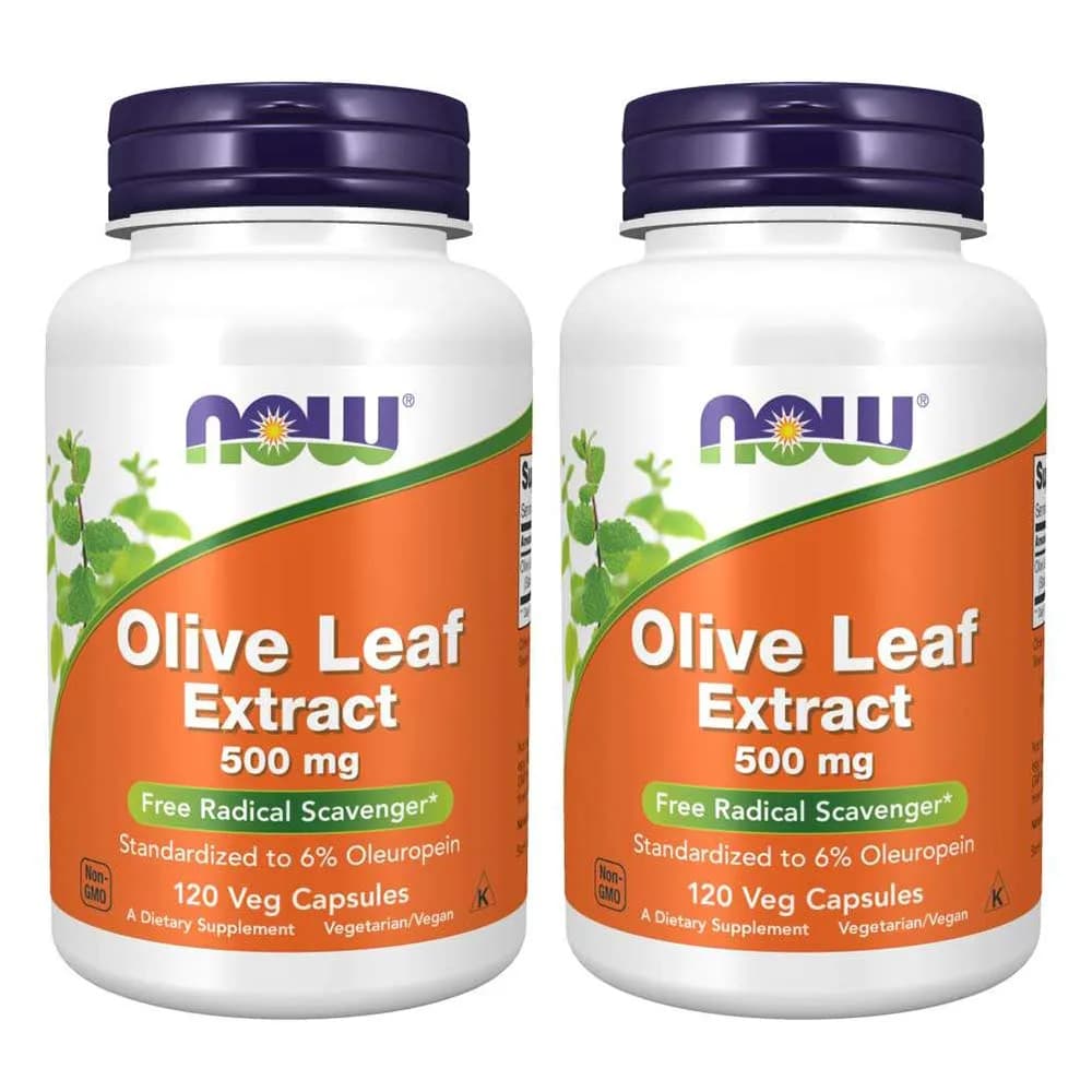 NOW Foods Olive Leaf Extract 500mg 240 Count (120 Vcaps x 2) | Standardized to 6% Oleuropein - main product image