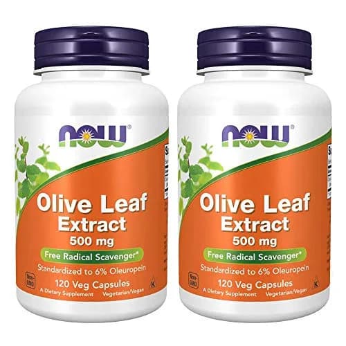 NOW Foods Olive Leaf Extract 500mg 240 Count (120 Vcaps x 2) | Standardized to 6% Oleuropein thumbnail 1