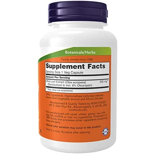 NOW Foods Olive Leaf Extract 500mg 240 Count (120 Vcaps x 2) | Standardized to 6% Oleuropein thumbnail 2