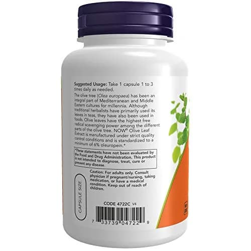 NOW Foods Olive Leaf Extract 500mg 240 Count (120 Vcaps x 2) | Standardized to 6% Oleuropein thumbnail 3