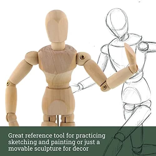 U.S. Art Supply 5" Wooden Male Manikin Posable Figure with Stand | Articulated for Drawing Human Form thumbnail 5