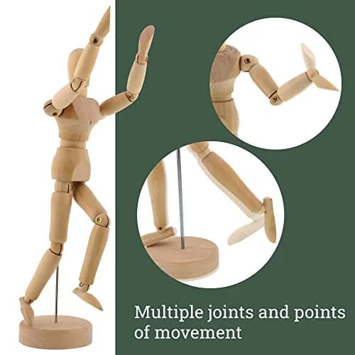 U.S. Art Supply 5" Wooden Male Manikin Posable Figure with Stand | Articulated for Drawing Human Form thumbnail 3