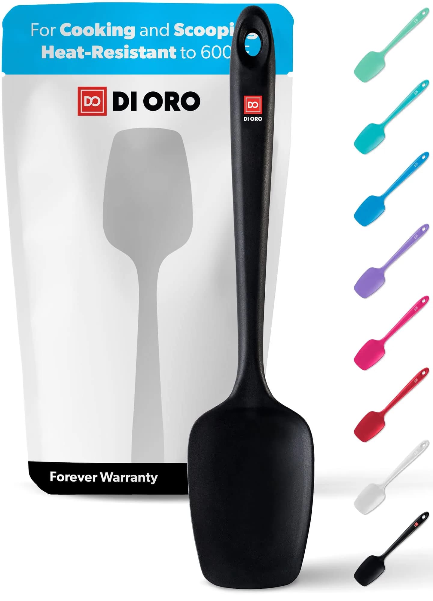 di Oro Silicone Spoonula - Spoon Spatula, 600°F Heat Resistant, Black | Versatile Kitchen Utensil for Baking & Cooking