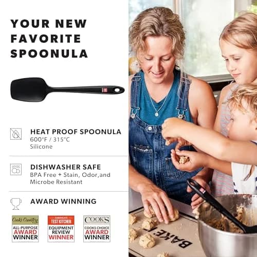 di Oro Silicone Spoonula - Spoon Spatula, 600°F Heat Resistant, Black | Versatile Kitchen Utensil for Baking & Cooking thumbnail 2