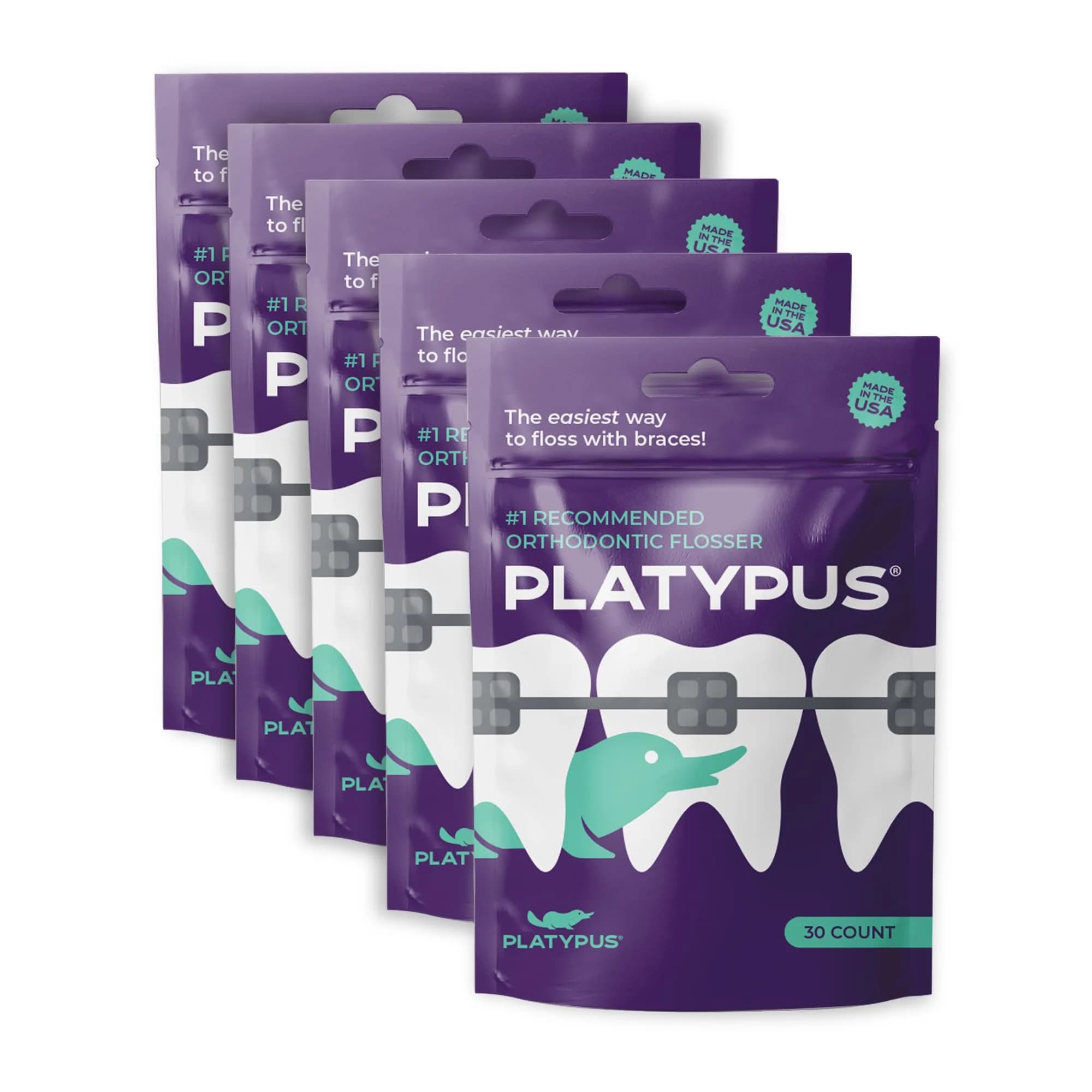 Platypus Orthodontic Flossers for Braces, 150 Count (Pack of 5) | Orthodontist Recommended for Daily Use — White