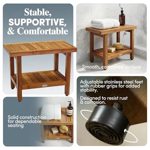 AquaTeak Spa 24" Teak Shower Bench | Durable Water-Resistant Bathroom Seating thumbnail 6