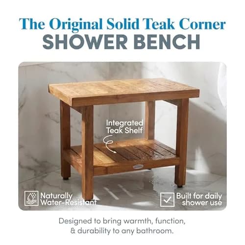 AquaTeak Spa 24" Teak Shower Bench | Durable Water-Resistant Bathroom Seating thumbnail 2