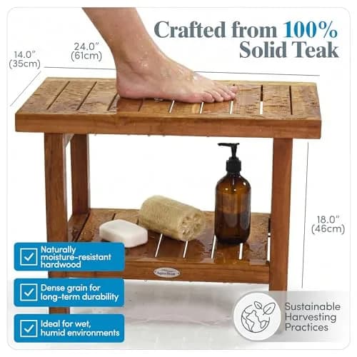 AquaTeak Spa 24" Teak Shower Bench | Durable Water-Resistant Bathroom Seating thumbnail 3