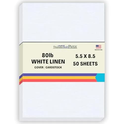 ThunderBolt Paper White Linen Cover Cardstock 5.5" X 8.5" | Elegant Textured Finish thumbnail 1