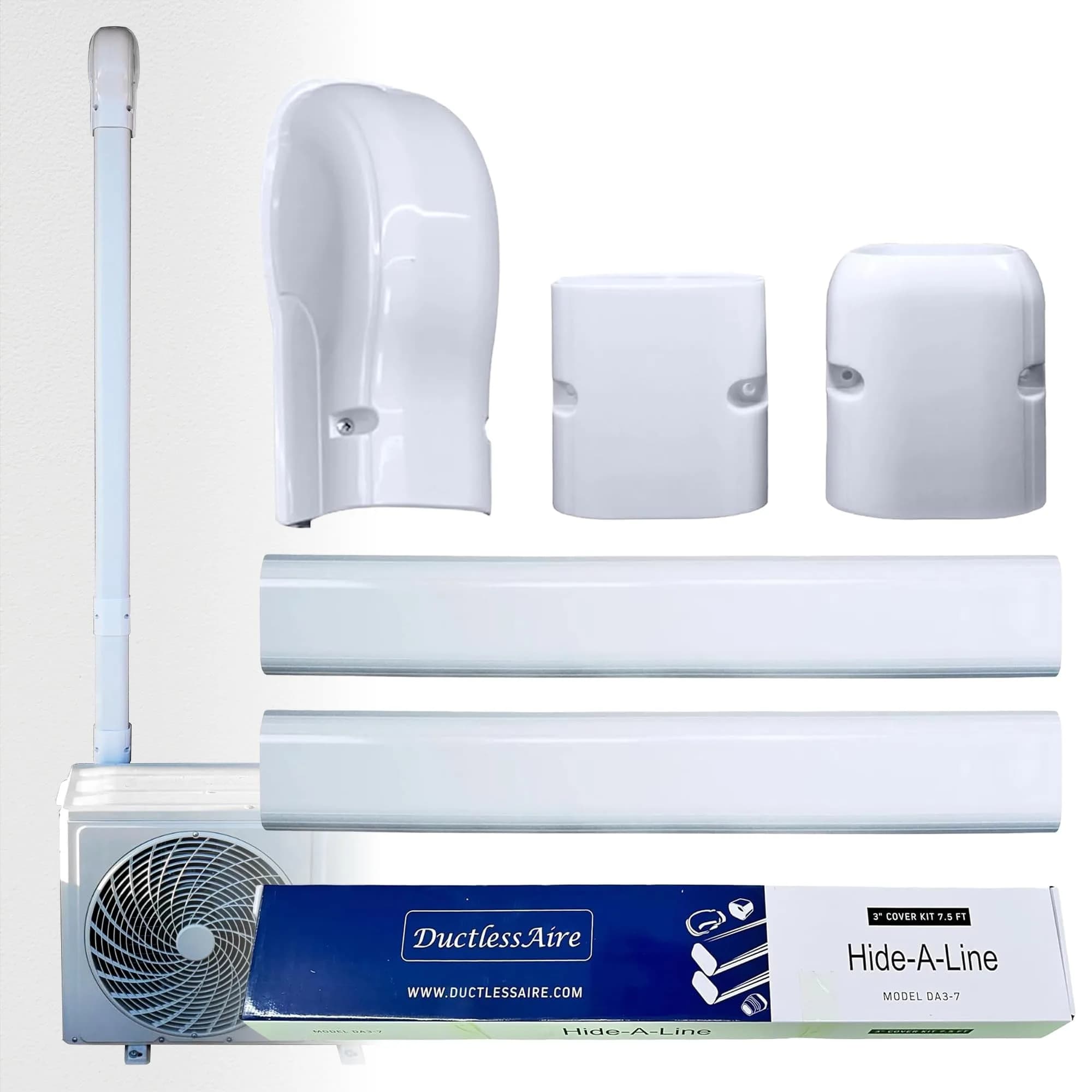 DuctlessAire White Mini Split Line Set Cover Kit 2.29 m (7.5 ft) | Protects AC Wiring & Tubing - main product image