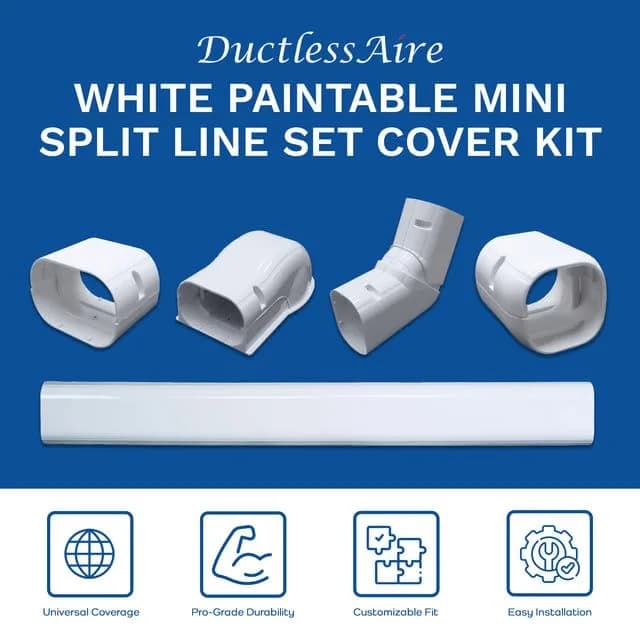 DuctlessAire Mini Split Line Set Cover - Paintable Kit (White, 4" x 14 ft) | Weatherproof AC Line Cover thumbnail 2