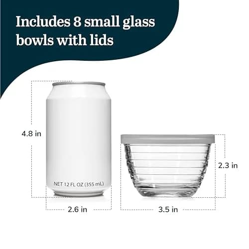 Libbey Small Glass Bowls with Lids 8-Piece | Compact Prep & Storage Solution thumbnail 3