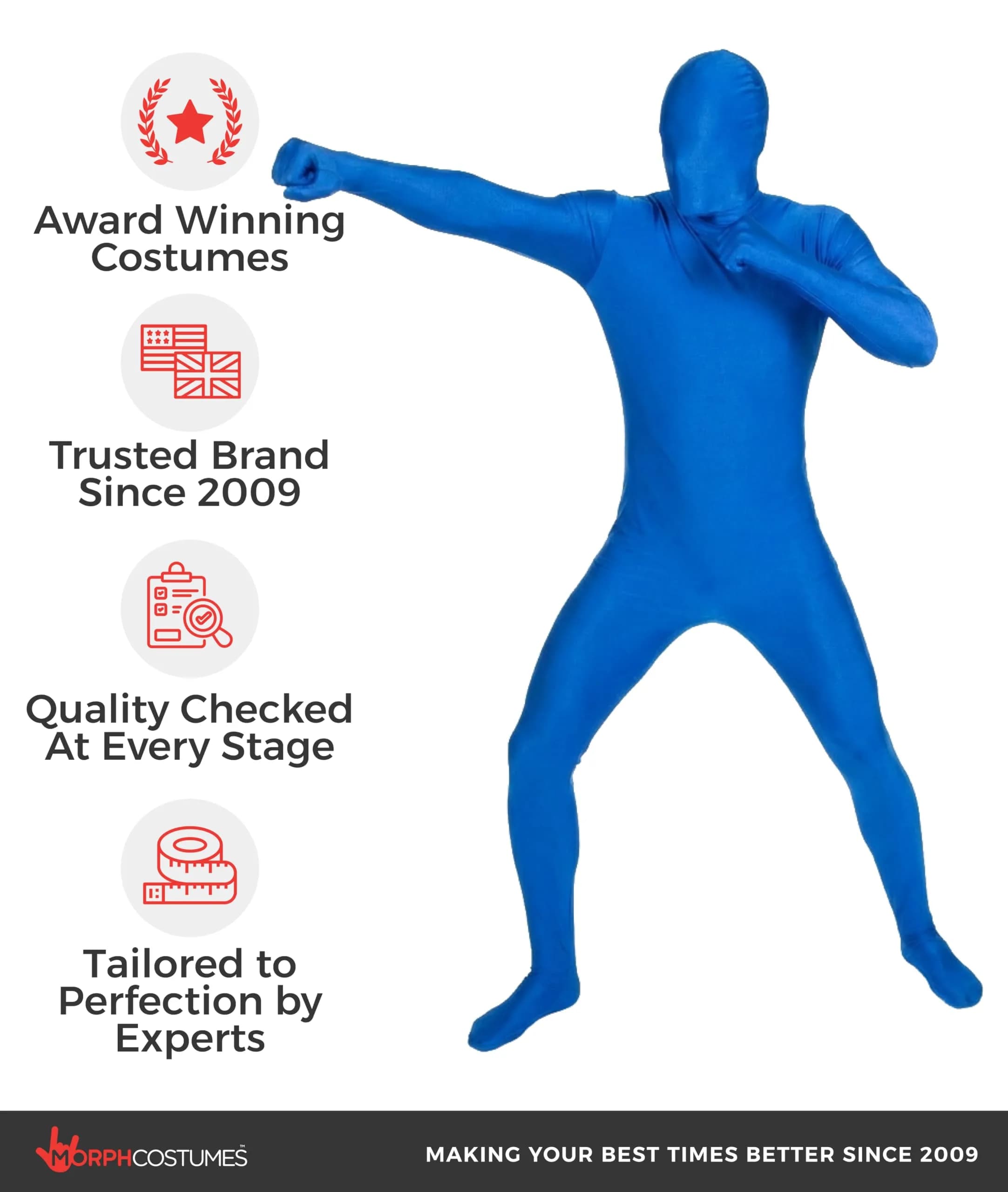 Morphsuits Spandex Bodysuit Zentai Blue Adults Halloween Costume - Medium | Full Body Stretch Fit - view 5