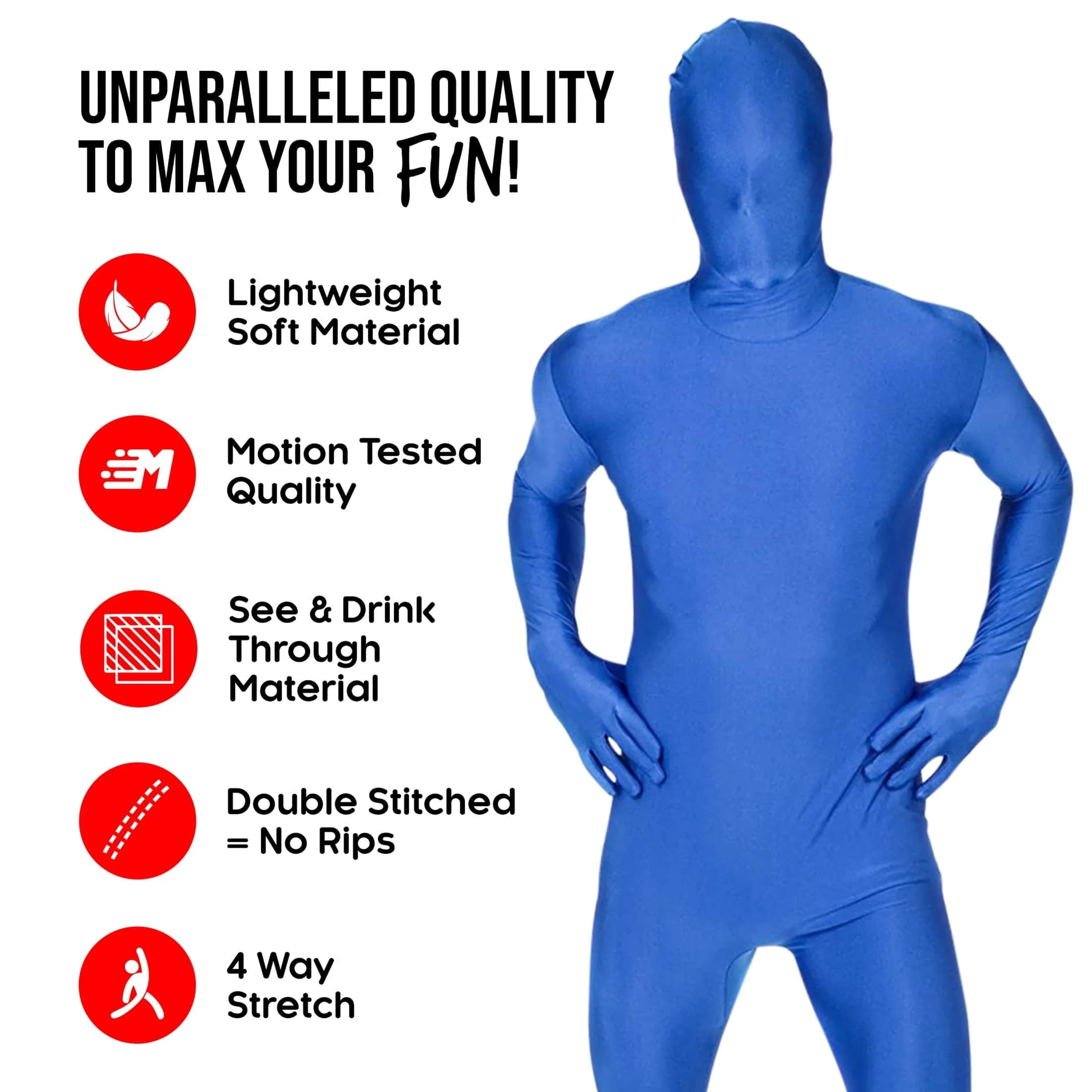 Morphsuits Spandex Bodysuit Zentai Blue Adults Halloween Costume - Medium | Full Body Stretch Fit - view 7