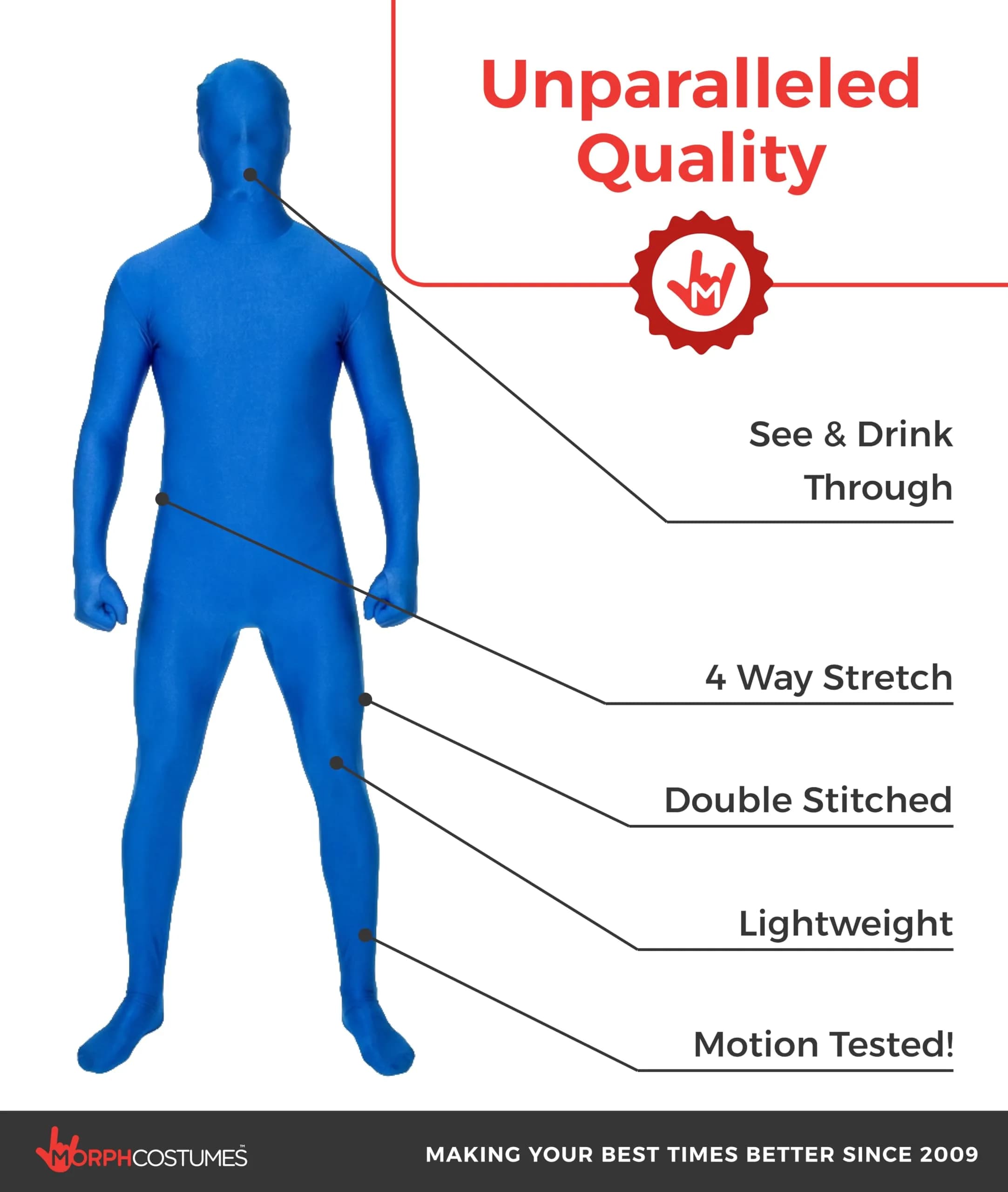 Morphsuits Spandex Bodysuit Zentai Blue Adults Halloween Costume - Medium | Full Body Stretch Fit - view 2