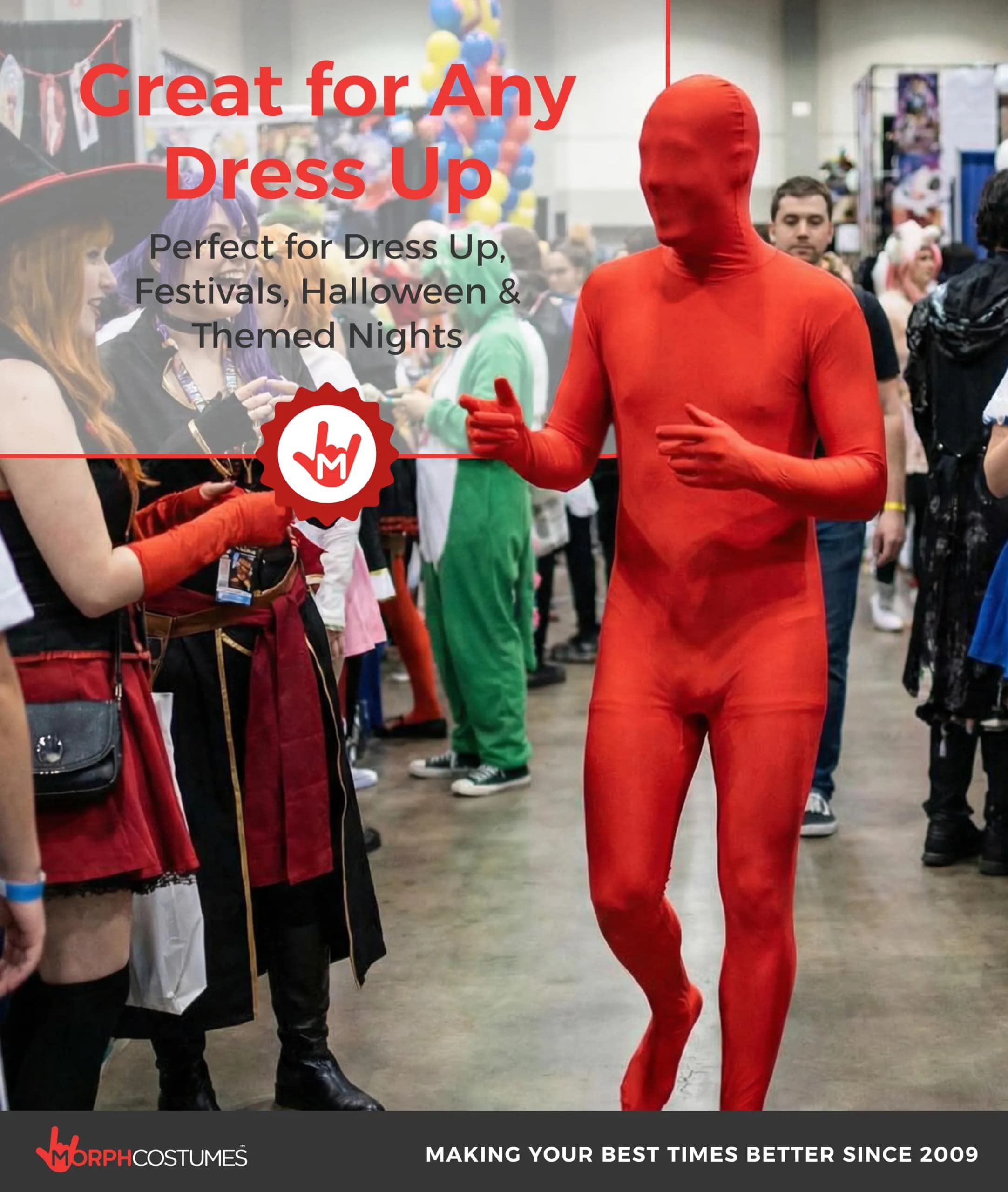 Morphsuits Red Spandex Bodysuit Zentai Costume Medium | Full Body Stretch for Halloween & Parties - view 6