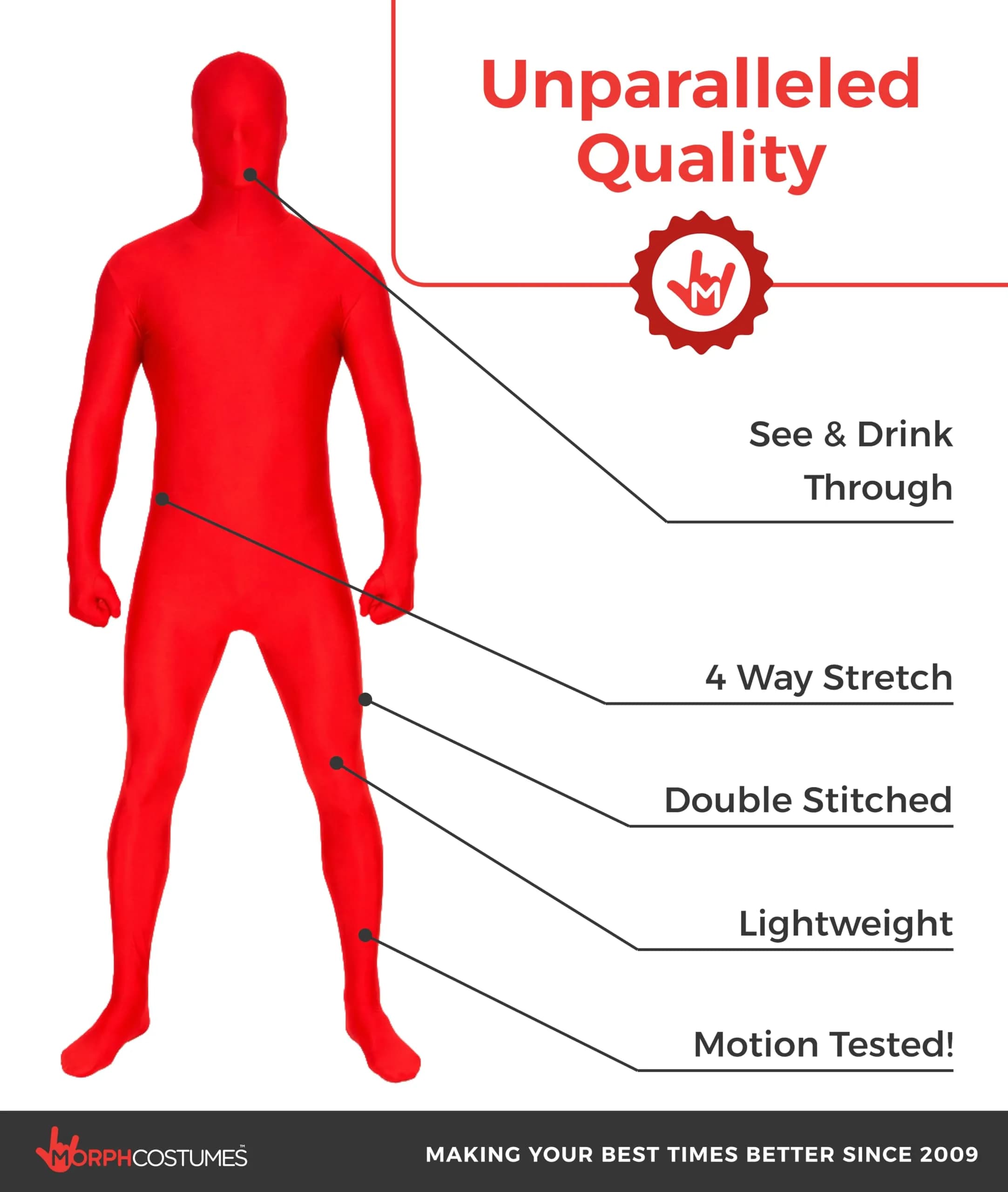 Morphsuits Red Spandex Bodysuit Zentai Costume Medium | Full Body Stretch for Halloween & Parties - view 2