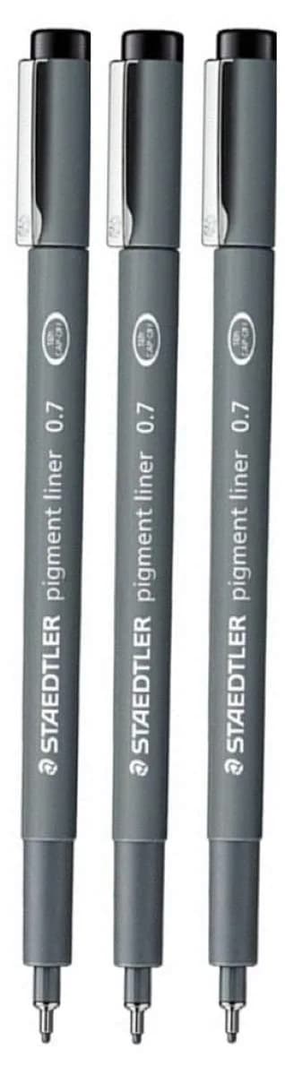 STAEDTLER Pigment Liner Fineliner 0.7mm Pack of 3 | Waterproof, Lightfast, Erasable Drawing Pens — 0.7mm