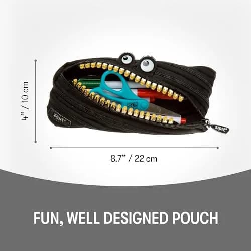 ZIPIT Monster Pencil Case for Kids | Bright Zipper Pouch for Boys, Black | Roomy & Machine Washable thumbnail 2