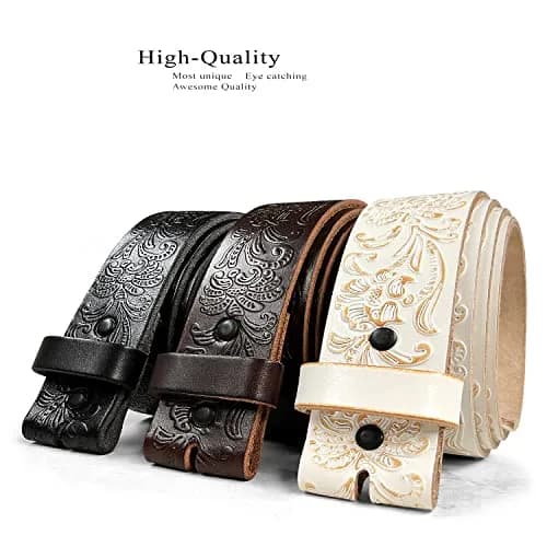 Belts.com Western Tooled Floral Embossed Full Grain Leather Belt 1.5"(38mm) Wide Black 30 | Western Style with Interchangeable Snap Buckle thumbnail 6