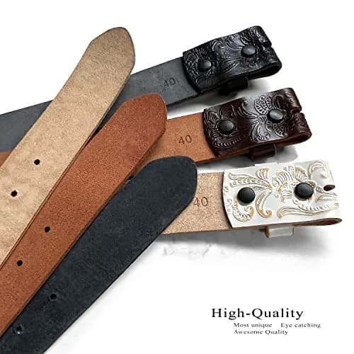 Belts.com Western Tooled Floral Embossed Full Grain Leather Belt 1.5"(38mm) Wide Black 30 | Western Style with Interchangeable Snap Buckle thumbnail 3