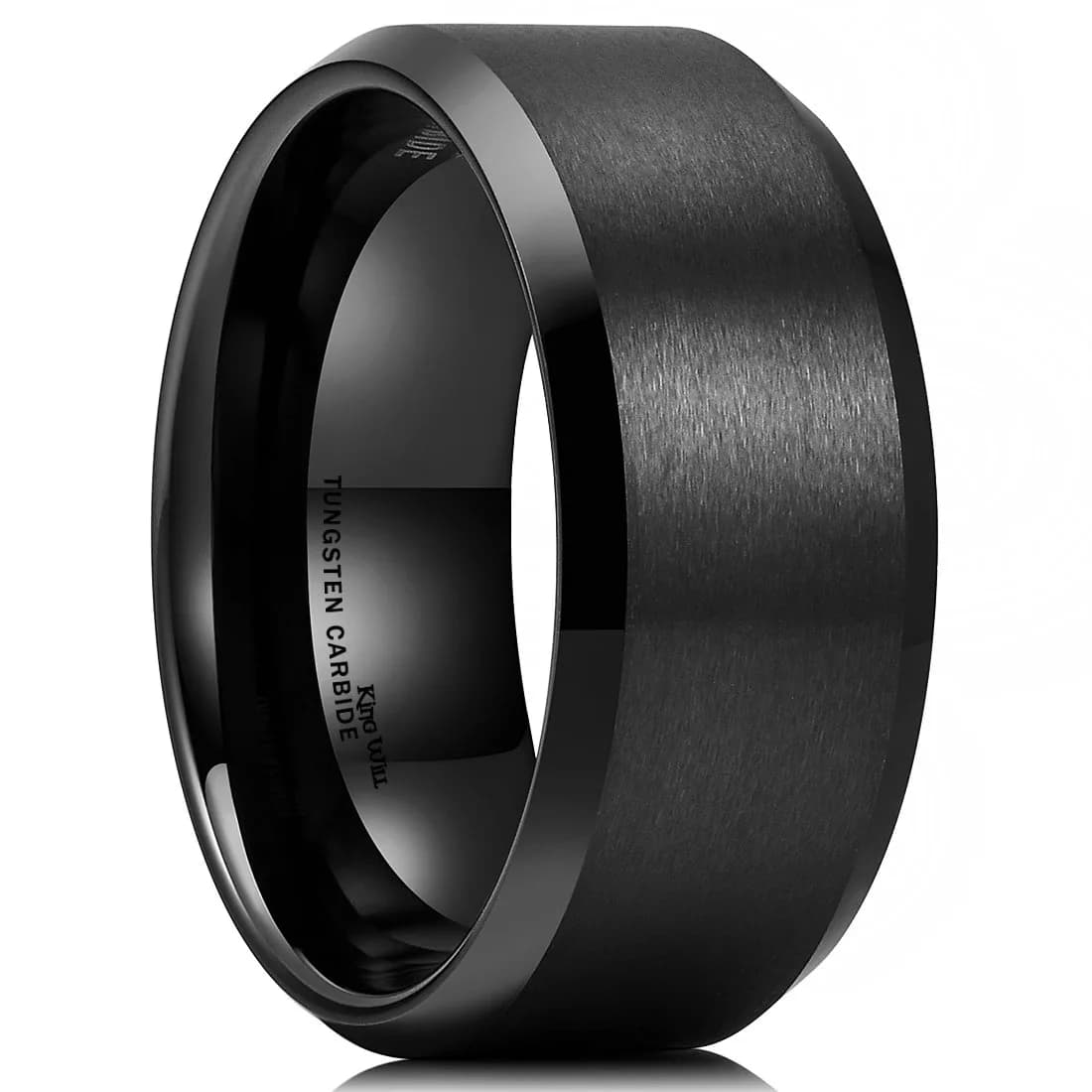 King Will Silver Tungsten Wedding Band 6mm (0.24 inches) | Modern Men's Ring for Engagement & Anniversary — Black-10mm