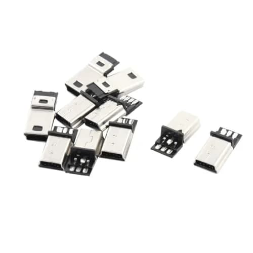 sourcing map Mini USB B Type Male Connector 10 pcs | 5 Pin solder port, metal shield, China-made thumbnail 4
