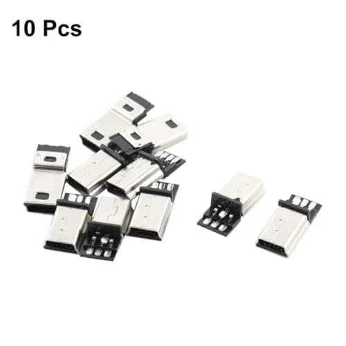 sourcing map Mini USB B Type Male Connector 10 pcs | 5 Pin solder port, metal shield, China-made thumbnail 2